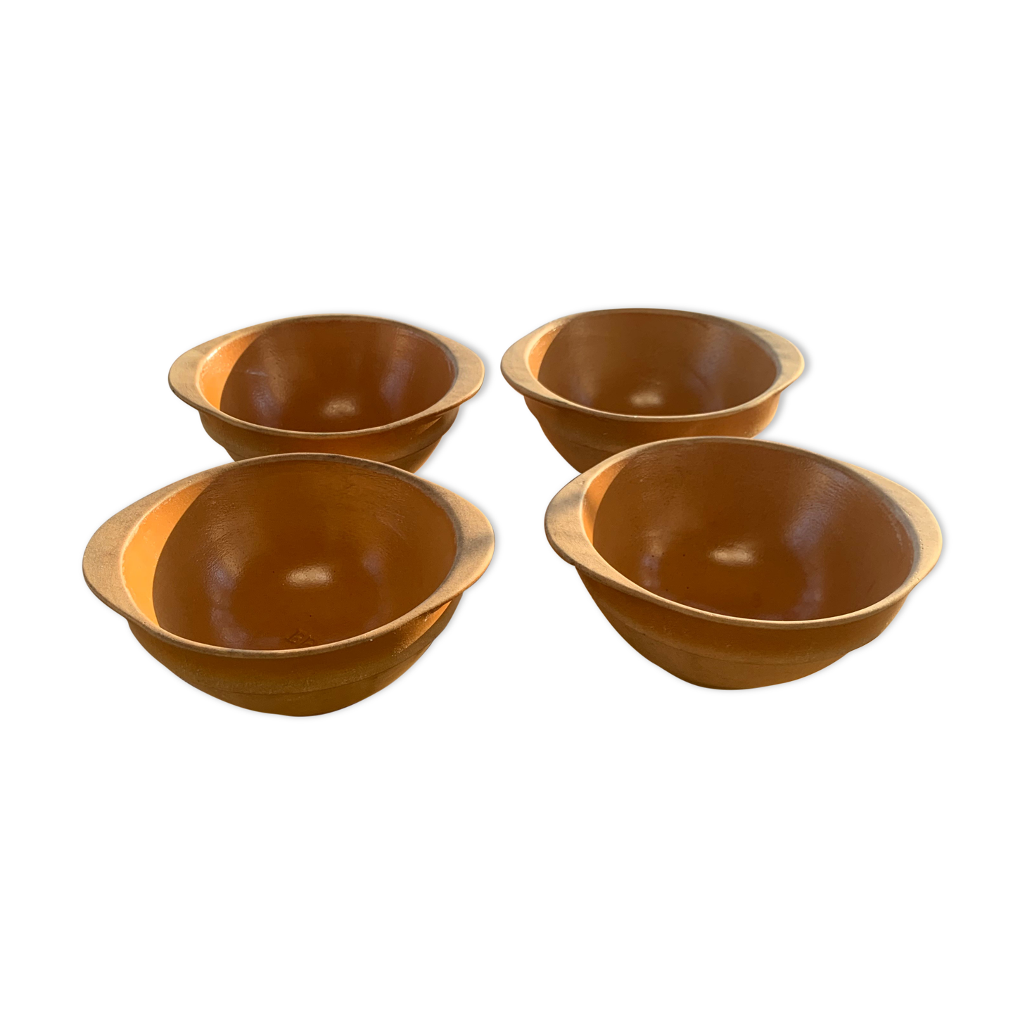 4 bowls in eared stoneware, vintage Gien France sandstone