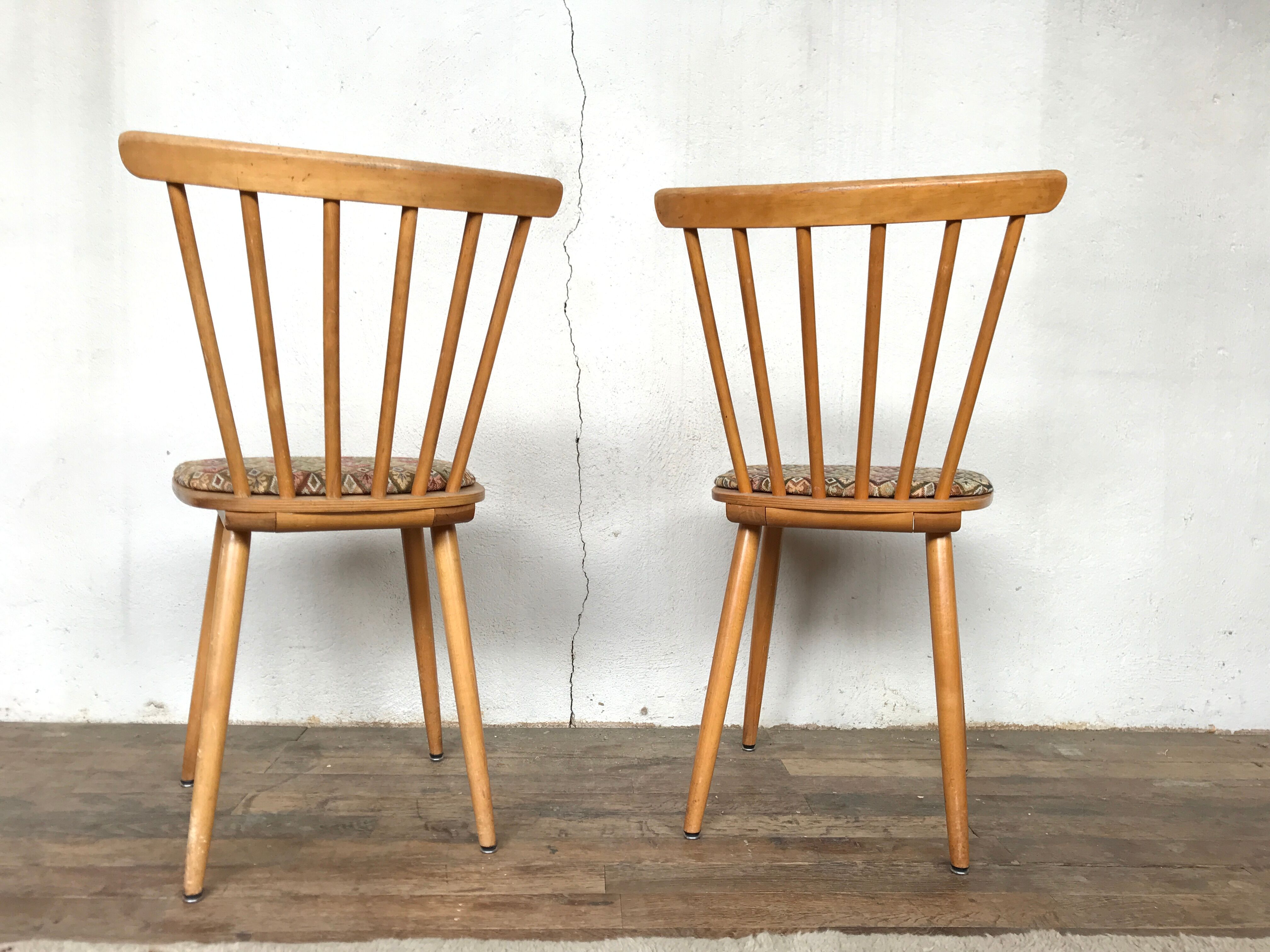 Pair of Scandinavian chair fabric light wood flower feet compasses