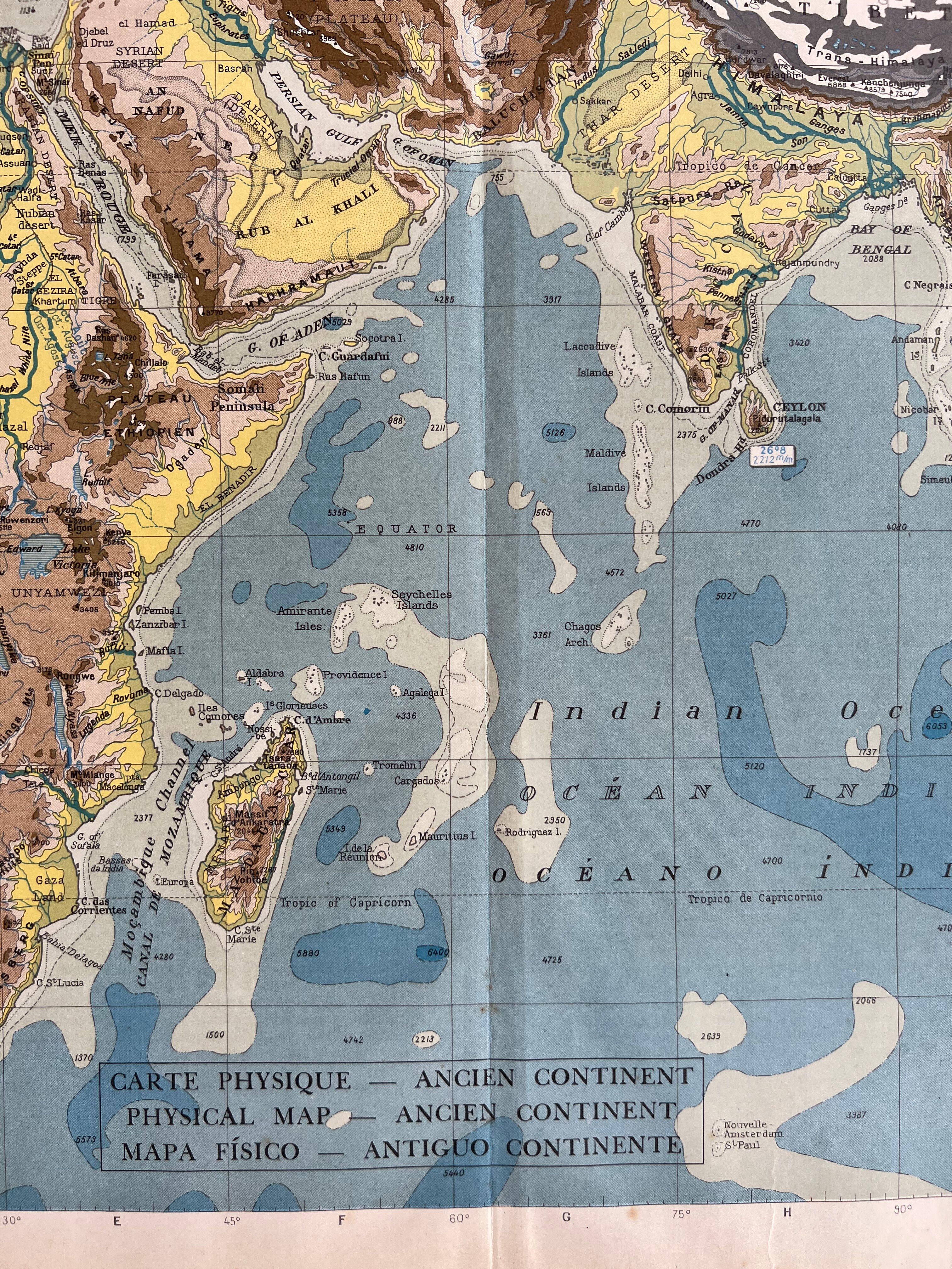 Old physical map — Ancient Continent | Europe, Africa, Asia & O