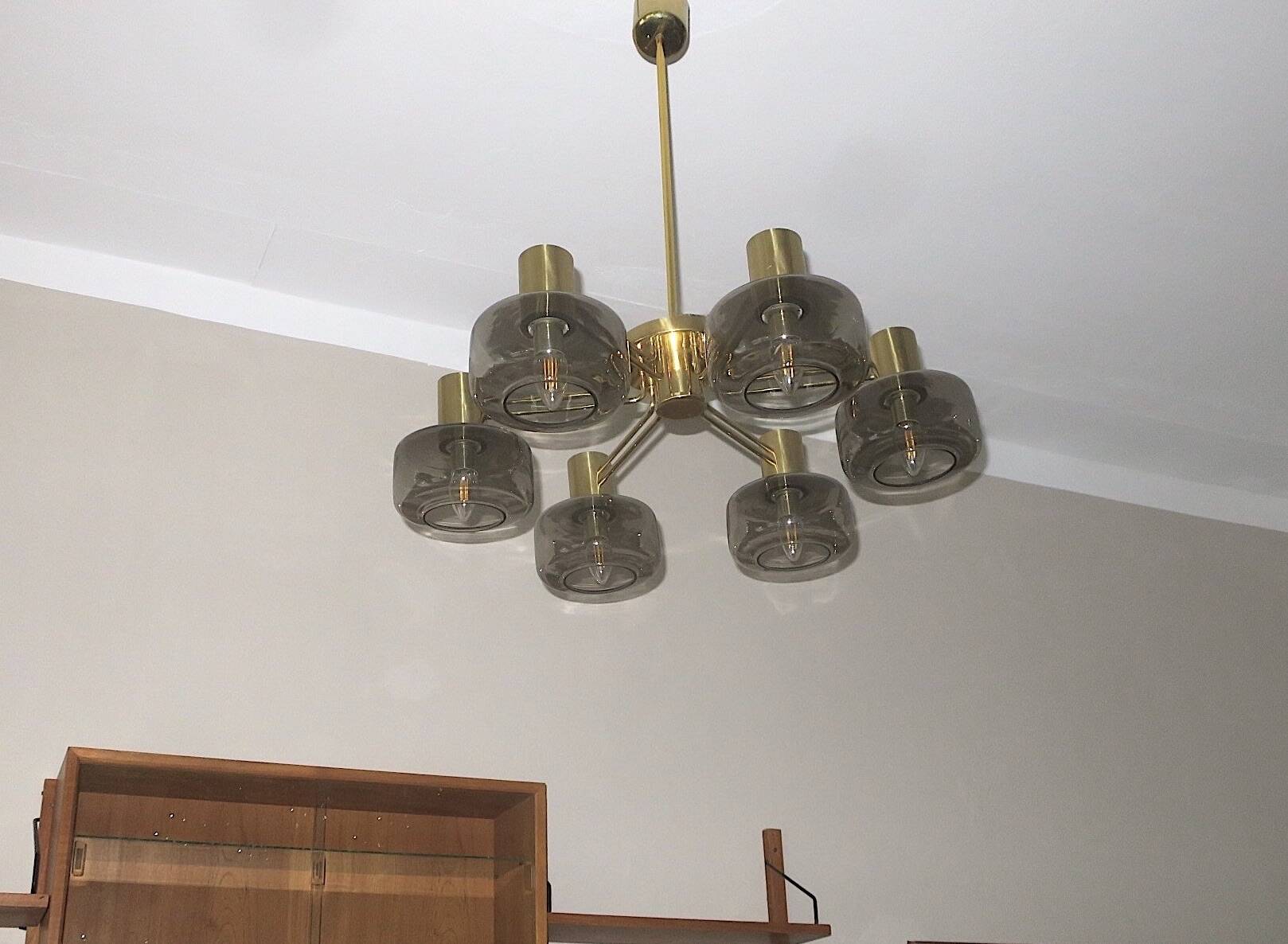 Large brass and glass chandelier by Hans-Agne Jakobsson, Sweden 1960s