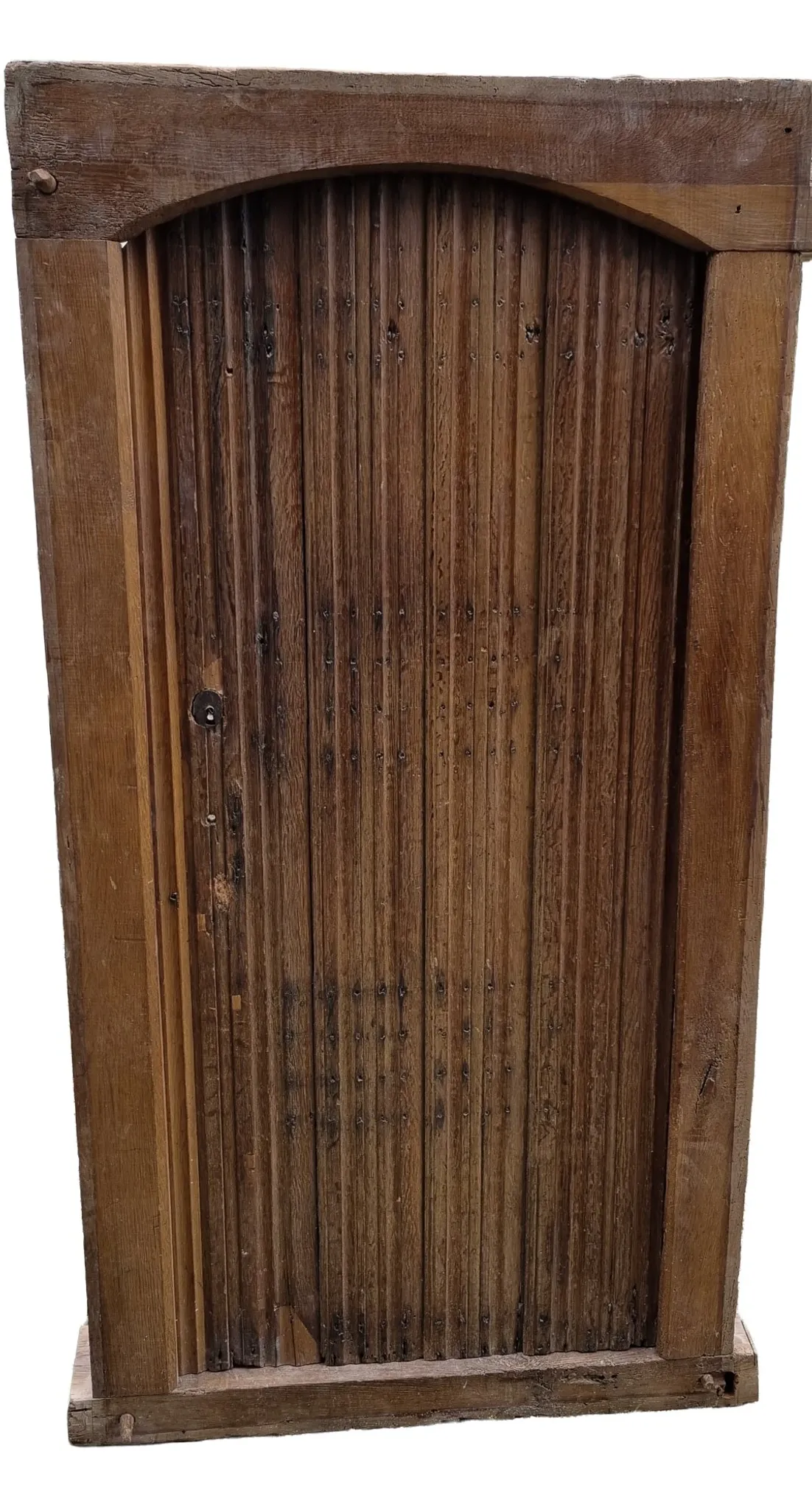 Antique oak door with frame and pierced wrought-iron lock – 16th–17th c.