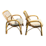 Vintage 1970s rattan armchair pair
