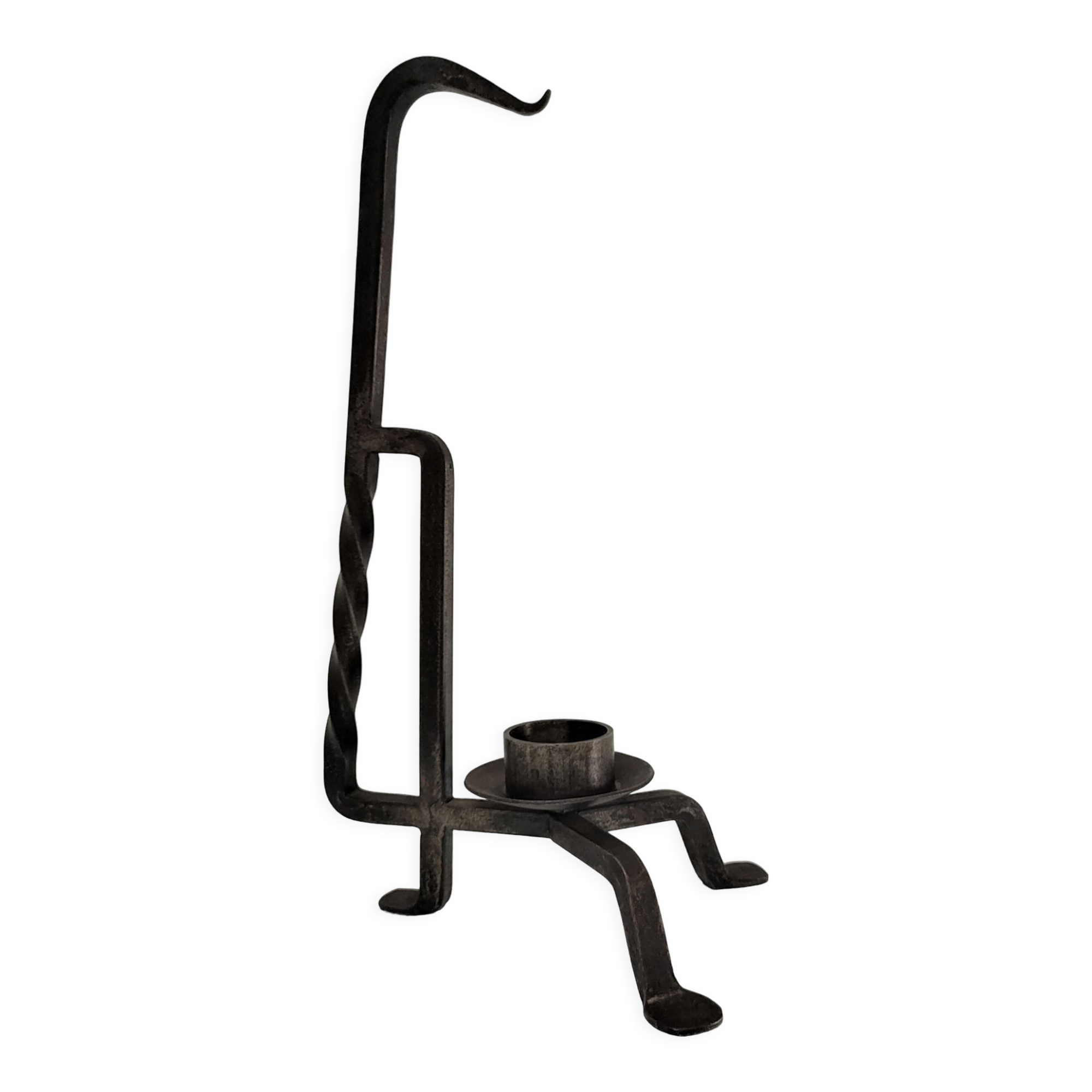 Brutalist candle holder design iron black patina 60s