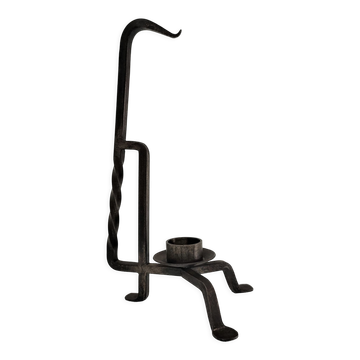 Brutalist candle holder design iron black patina 60s