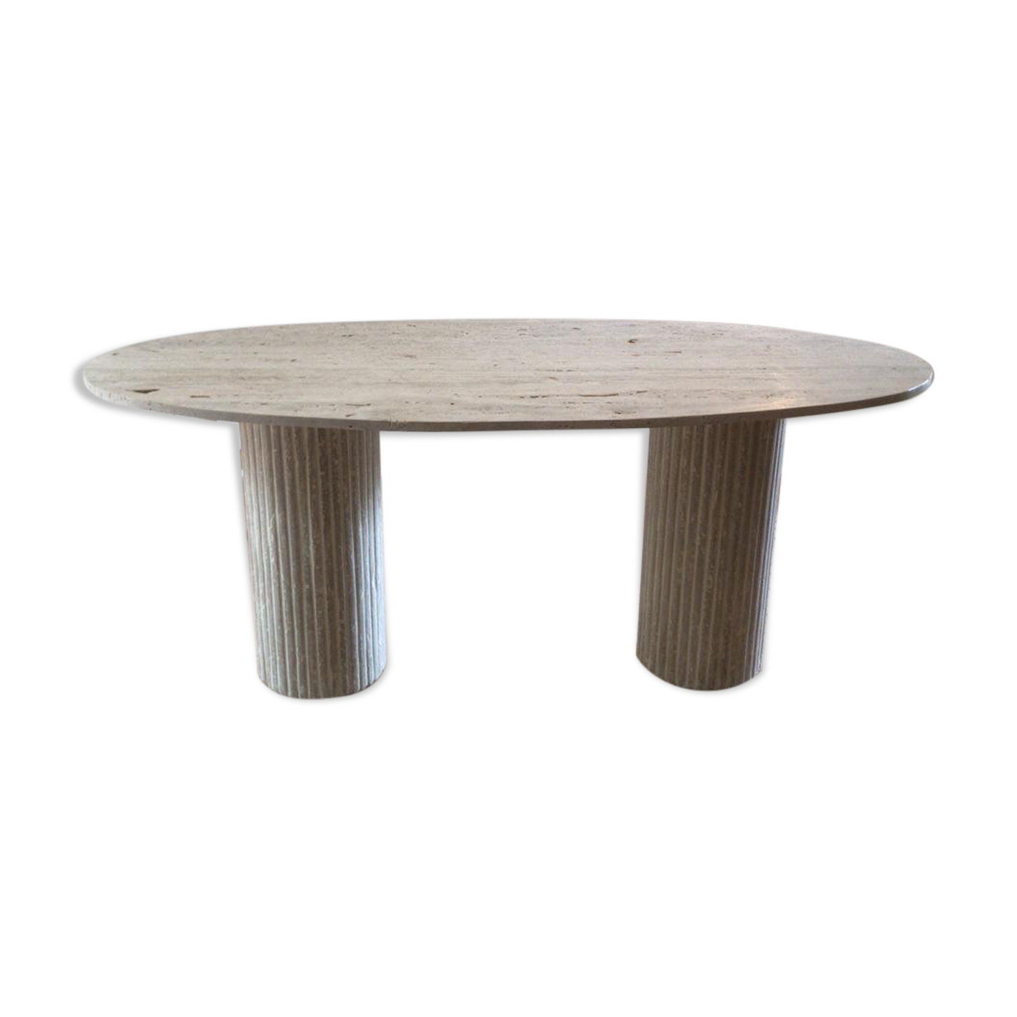 Oval dining table Calypso natural travertine, striated foot 200x100