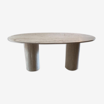 Oval dining table Calypso natural travertine, striated foot 200x100