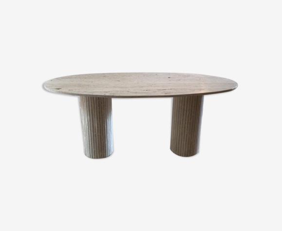 Table à manger Calypso ovale travertin naturel, pied strié 200x100