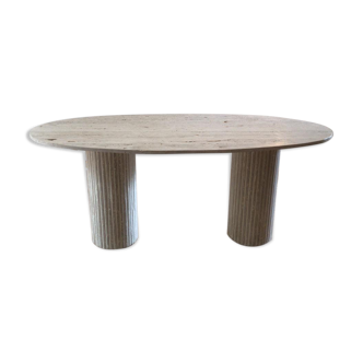 Oval dining table Calypso natural travertine, striated foot 200x100