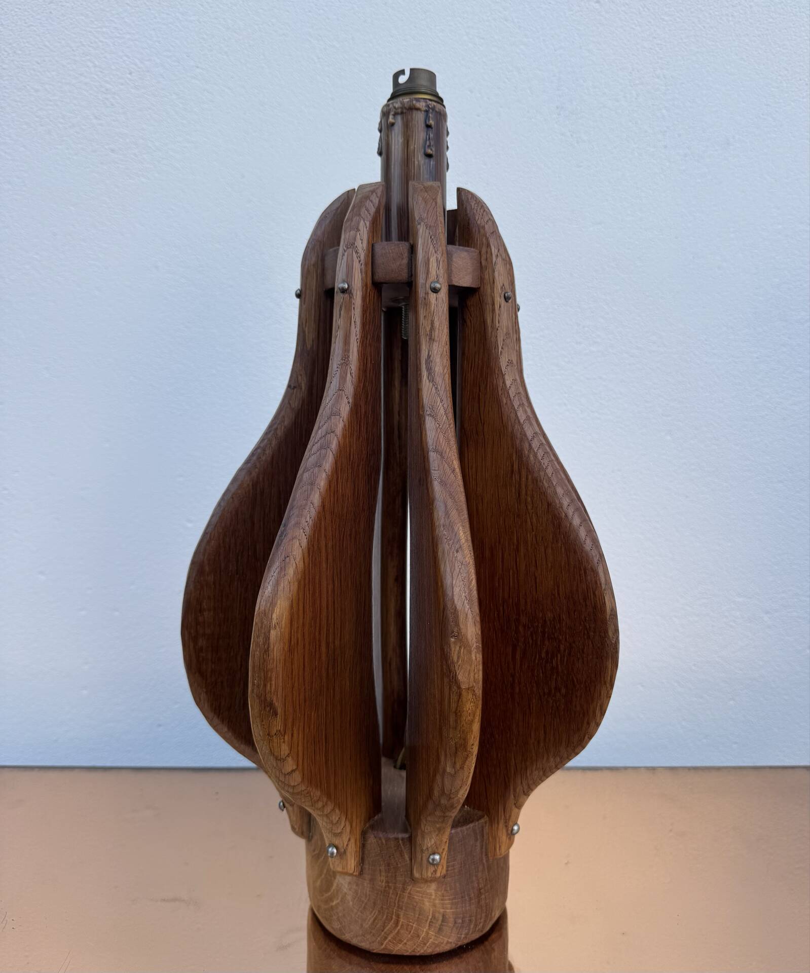 Brutalist teak wood lamp from the 1960s.