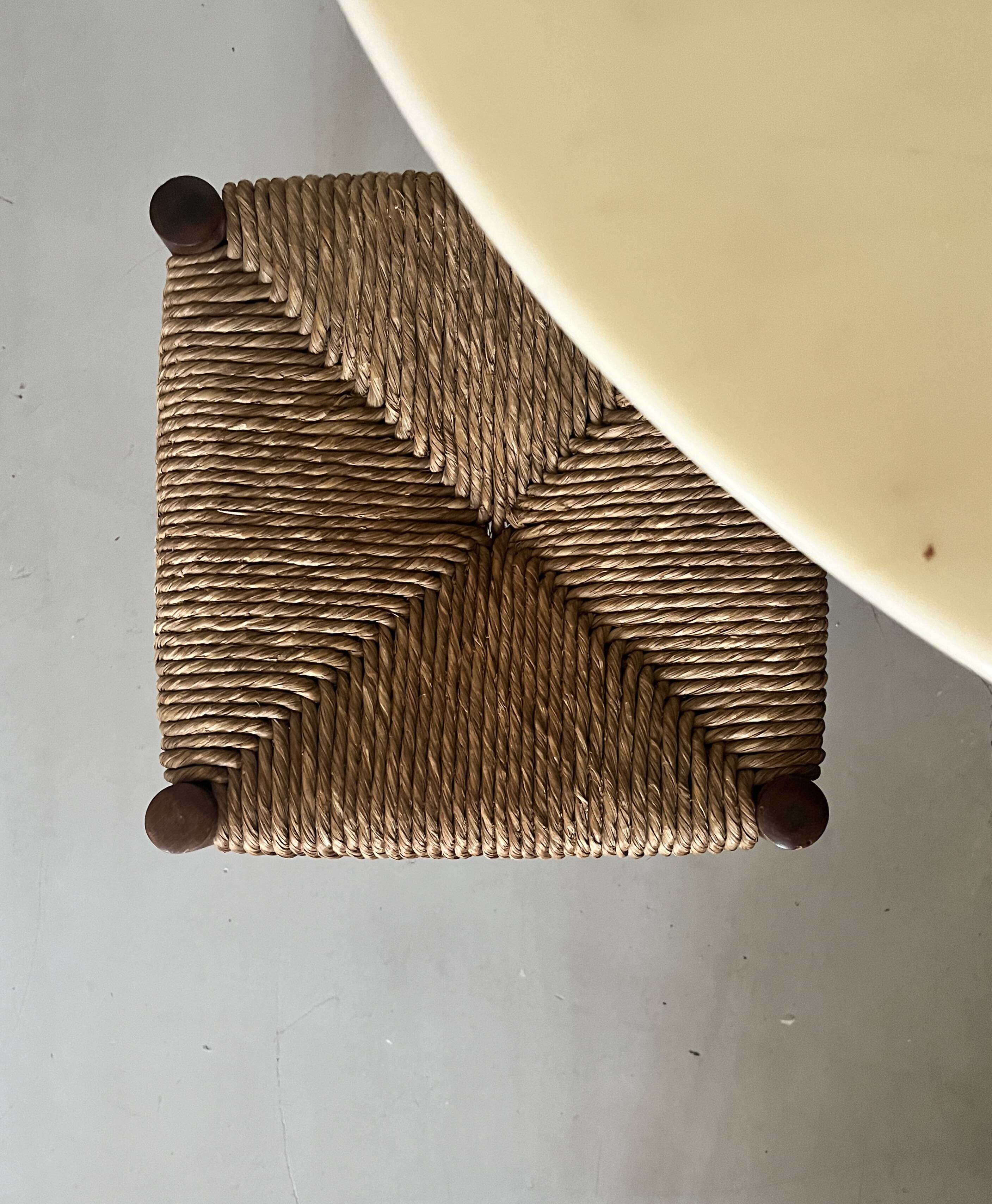 tabouret de table vintage en bois et osier, 1960