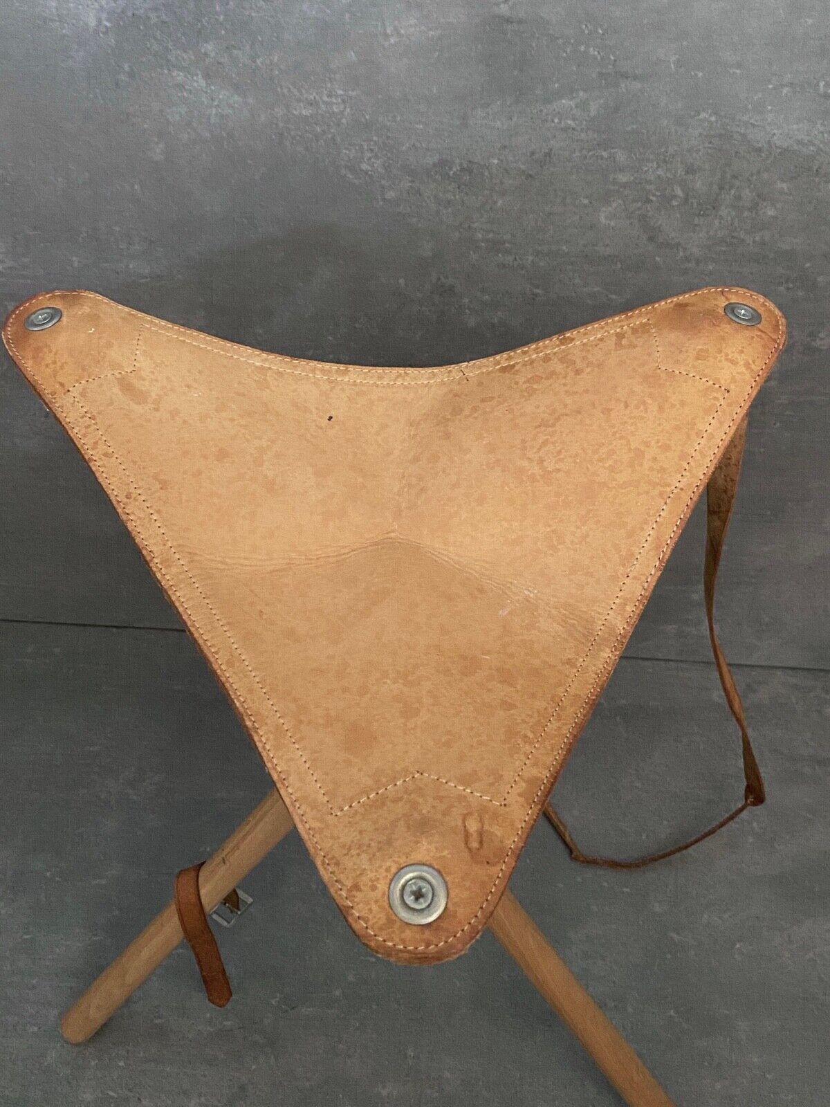 Folding stool leather and bamboo 1970