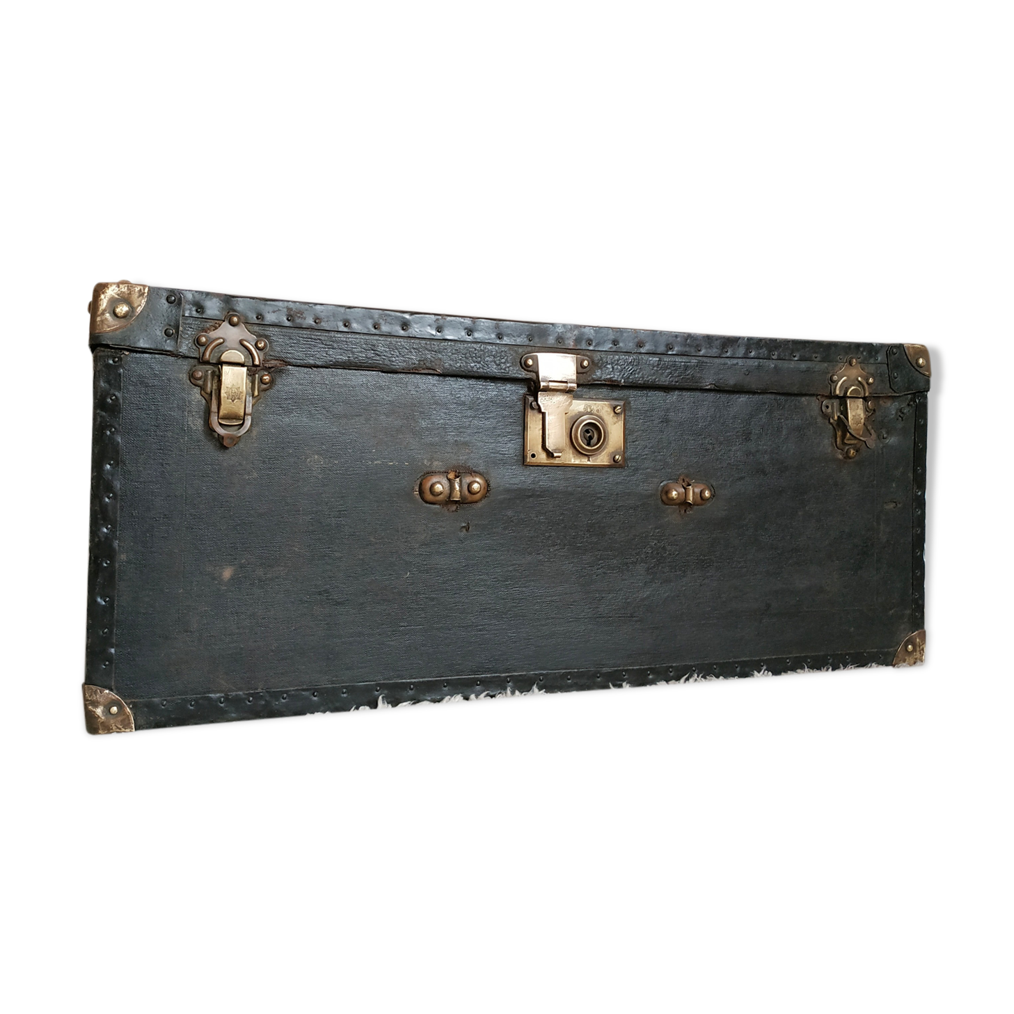 Old navy trunk, wooden chest and vintage leather