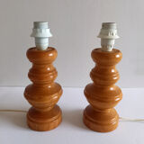 Pair of wooden lamp legs turned vintage 70s