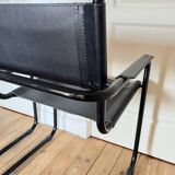 Pair of Cantilever armchairs in leather and black tubular - 1970s