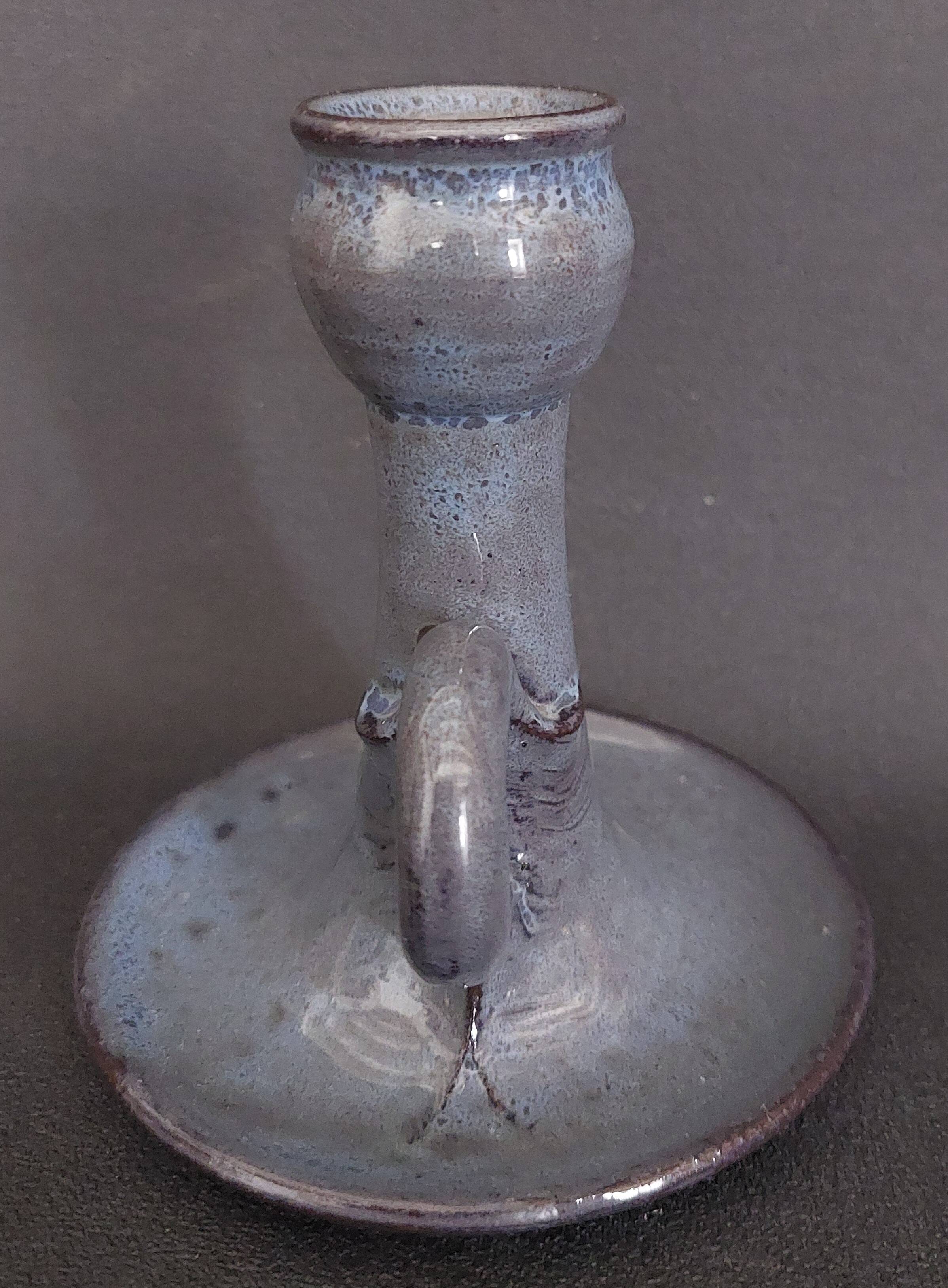 Vintage hand-held candle holder, ceramic, glazed terracotta, Saint Rome de Tarn X