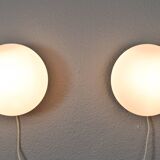Mid Century Spanish Modern Brass and Opaline Glass Sconces Metalarte 70s