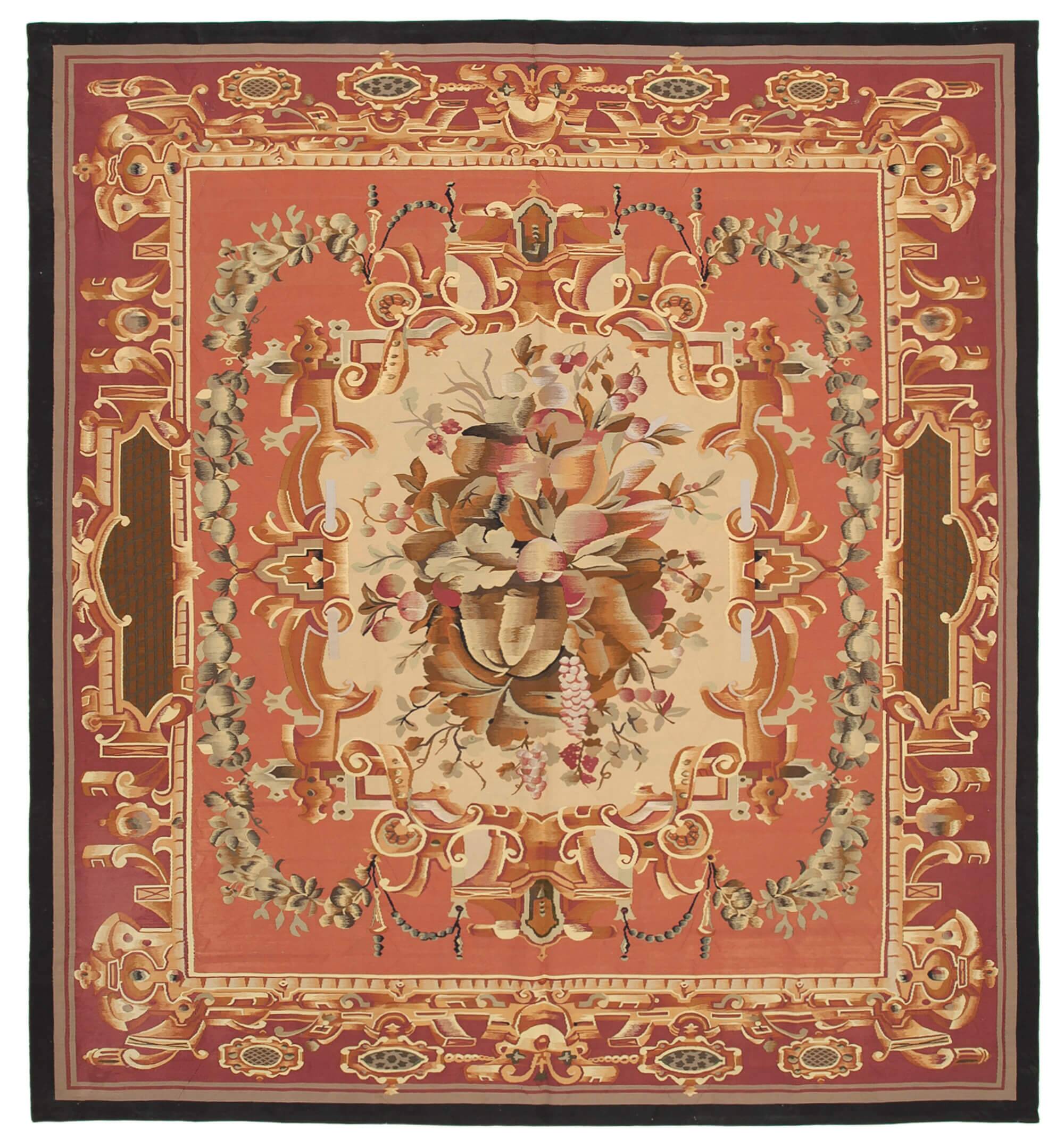 Handmade European Vintage Aubusson Kilim 303 cm x 331 cm