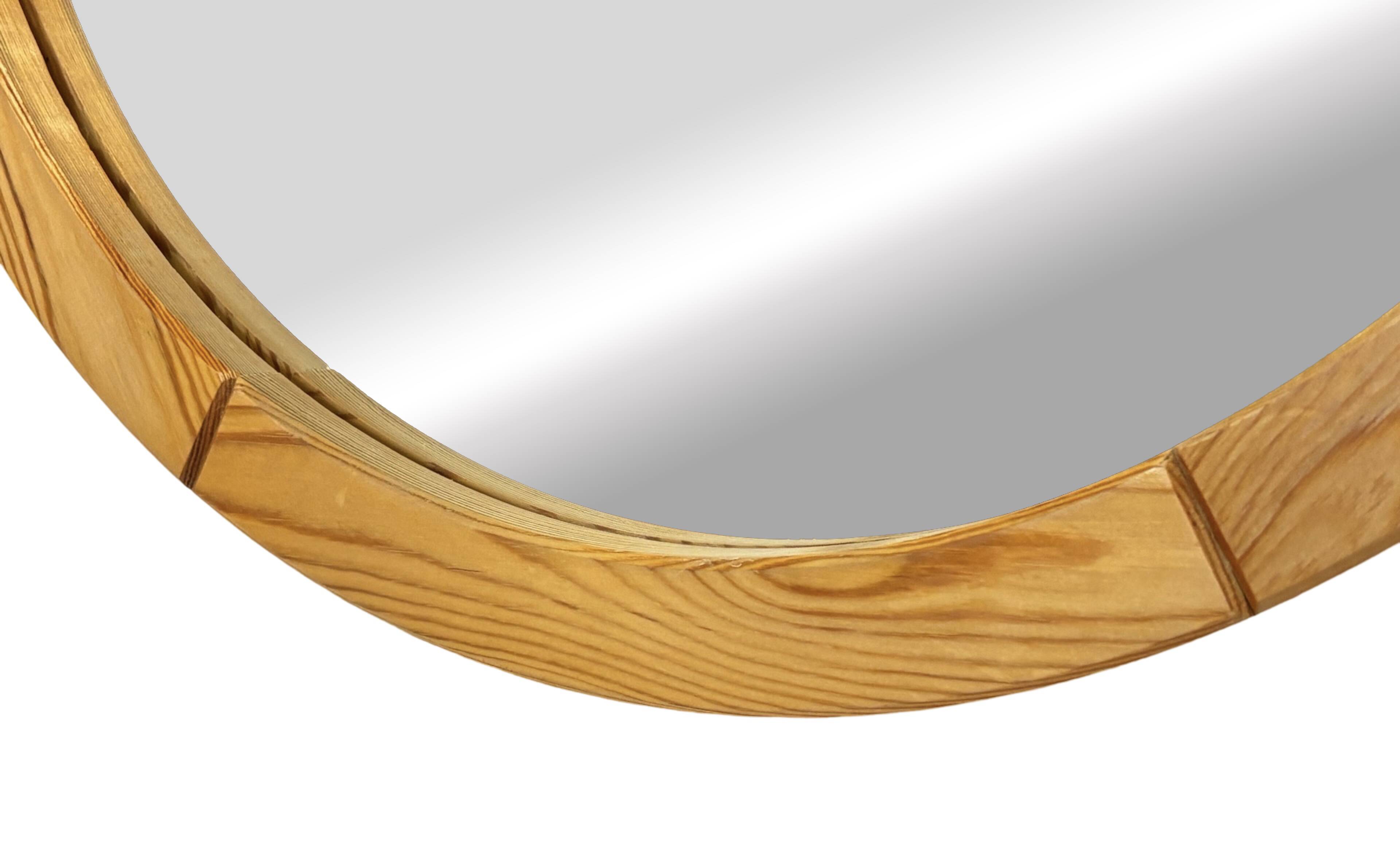 Vintage 70s round pine mirror Swedish design