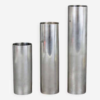 Set of 3 silver-plated scroll vases, 1970