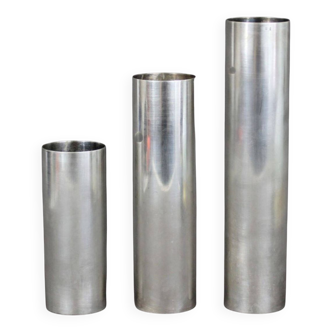 Set de 3 vases rouleaux en métal argenté, 1970