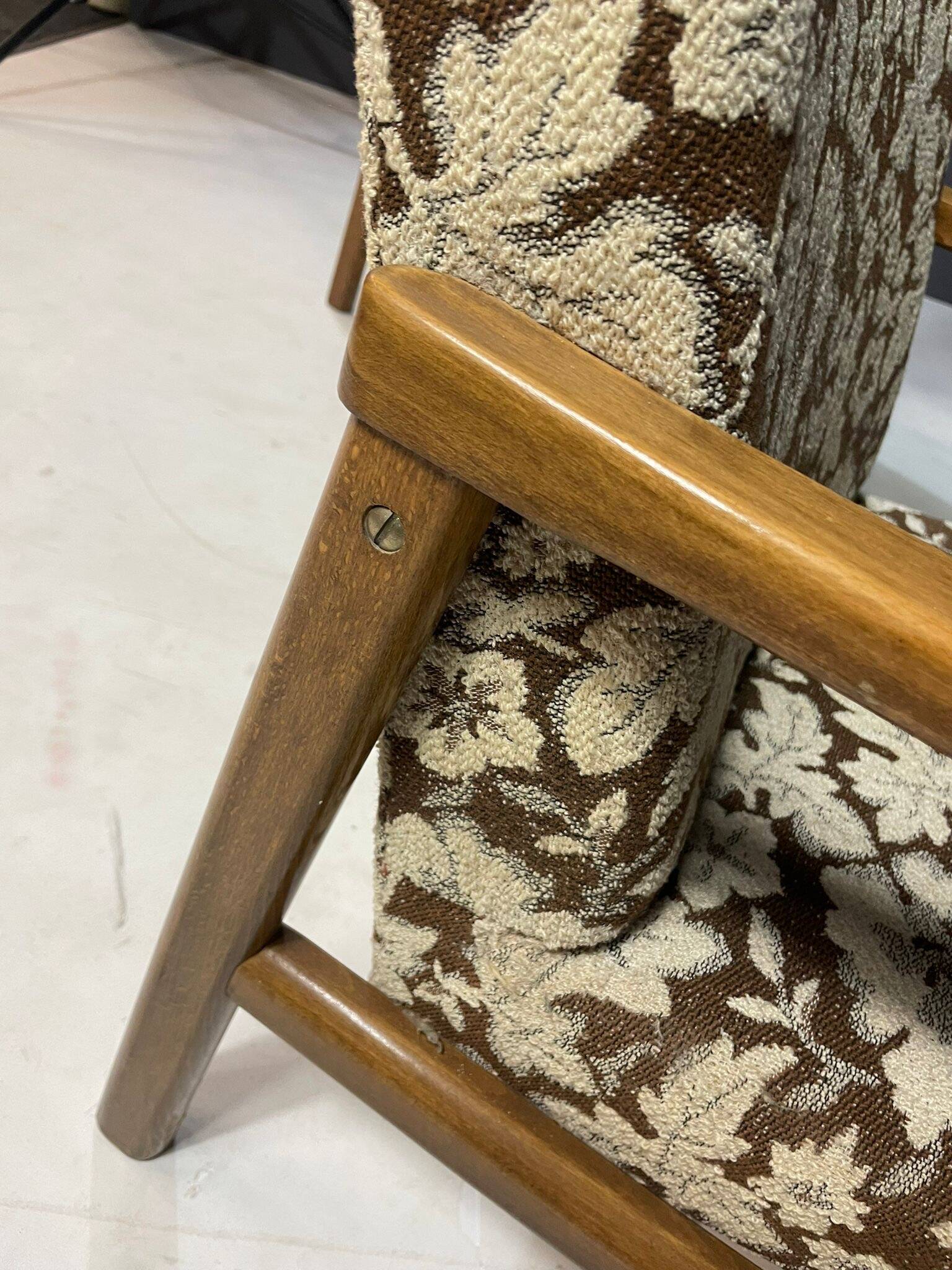 Pair of retro armchairs with floral upholstery, Czechoslovakia, 1960s