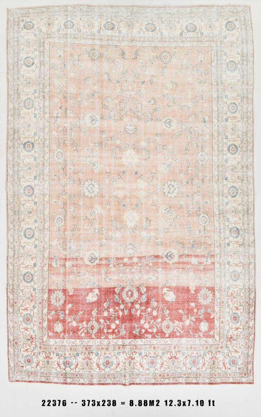Tapis vintage floral rose blush et pêche 8x12, tapis pour salon.