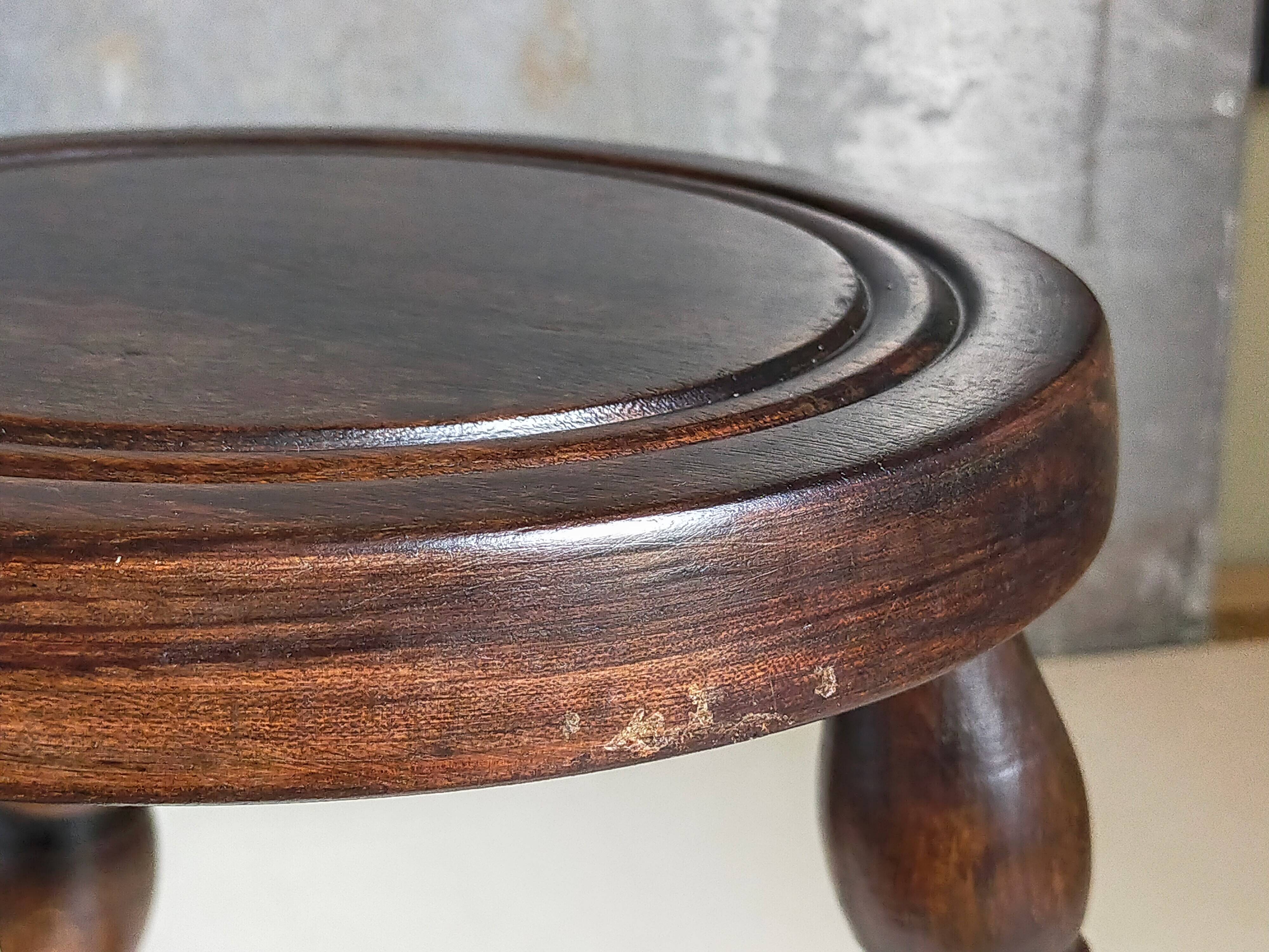 Vintage solid turned wood tripod stool