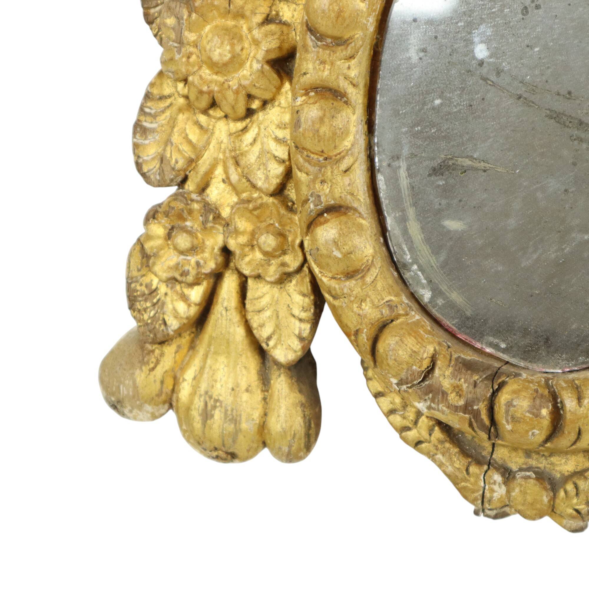 Small Antique Weathered Mirror Gilded Wood 19th Century