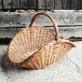 Old basket with logs in light wicker