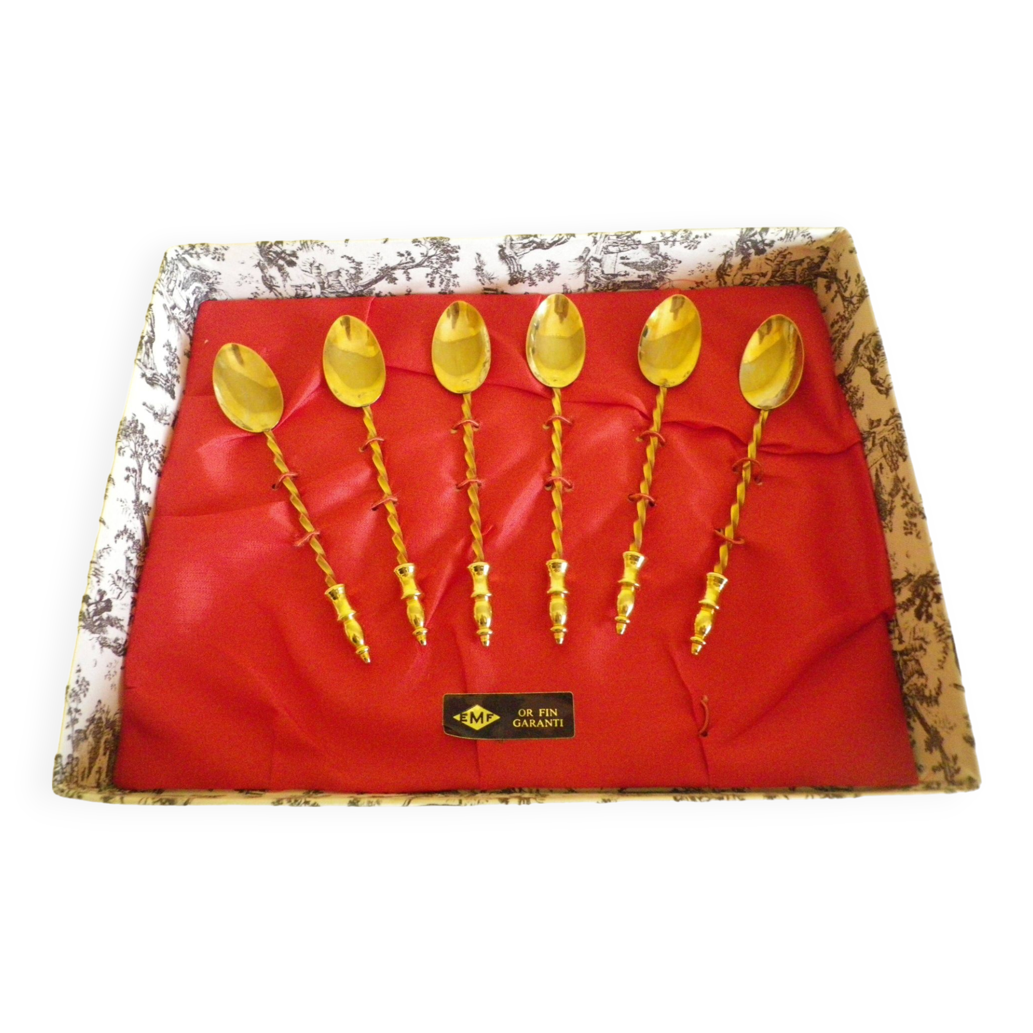 6 teaspoons, guaranteed fine gold EMF, original box -1950-