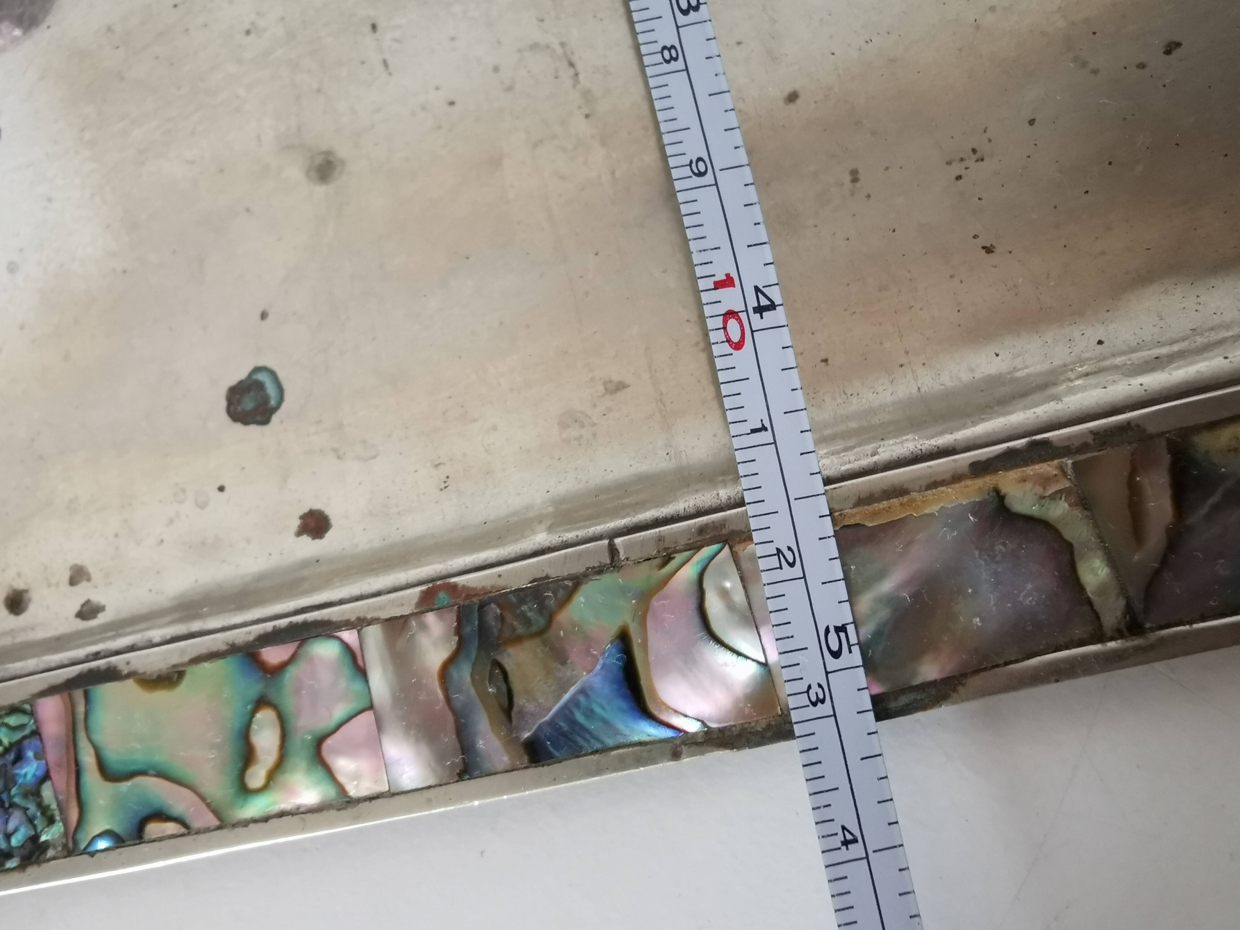 digestive service, glass and tray in silver metal Mexican abalone