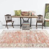 Tapis turc vintage shabby chic rouge pâle et bleu 5x9, 151x259 cm SK5619