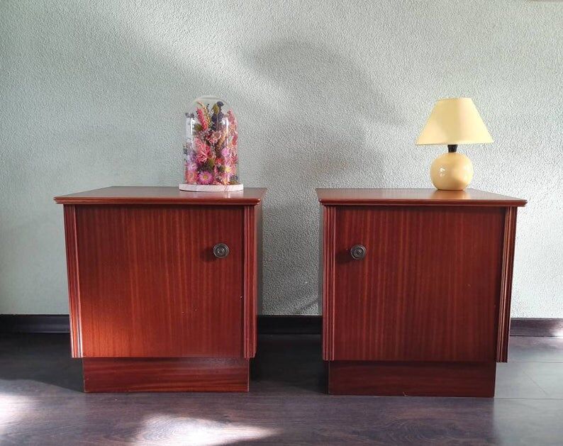 Lot of 2 vintage wooden bedside tables 70s