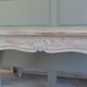 Louis XV style console in pearl gray patinated oak, patinated inlaid top.