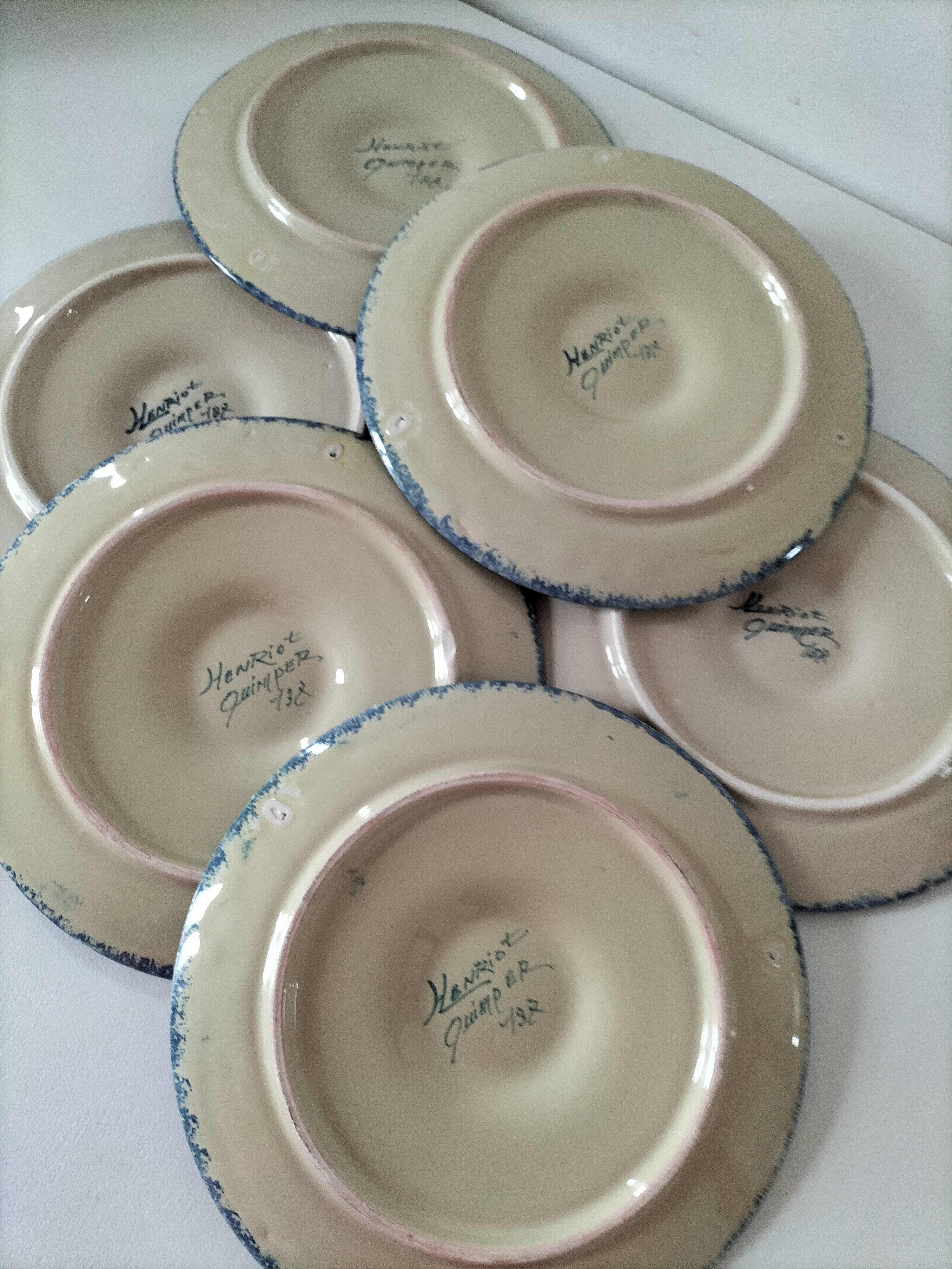 6 oyster plates Henriot Quimper decor 137 hand-painted