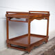 Wooden service with wheels, rolling trolley, rolling bar, wooden lounge furniture, vintage