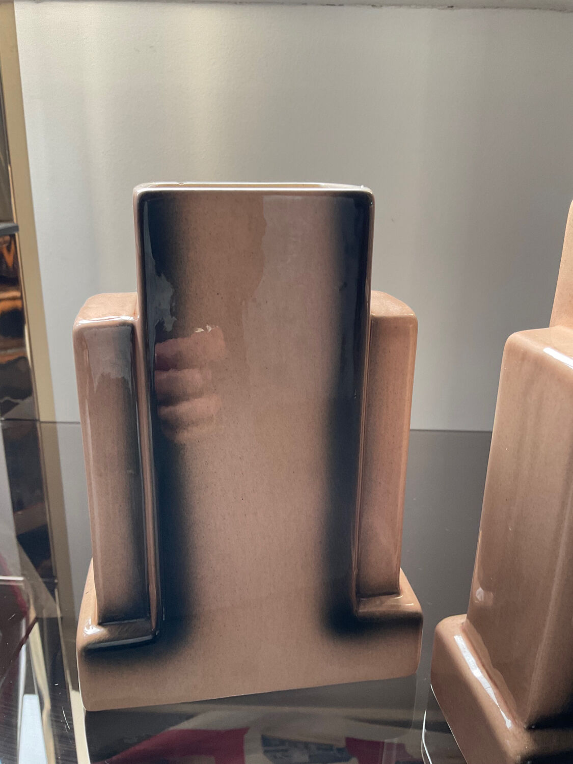 Pair of Skycraper Art Deco vases in glazed ceramic