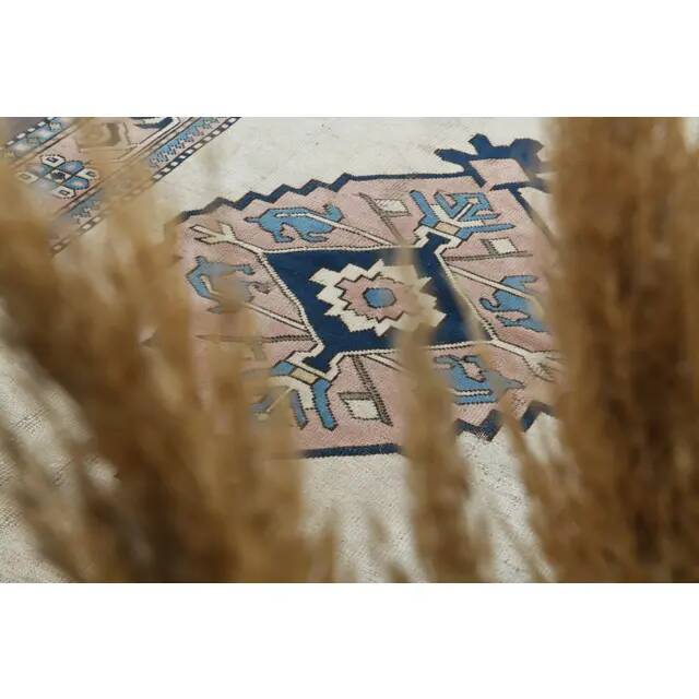 1970s Vintage Turkish Handmade Wool & Cotton Beige Area Rug 158x246