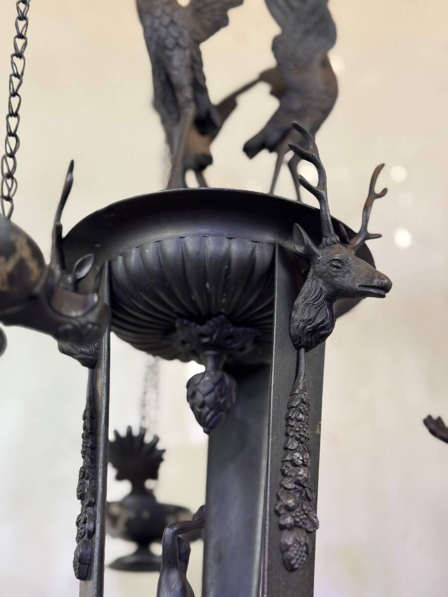 Tripod with herons, oil lamp holder, large object, bronze, Italy 19th century