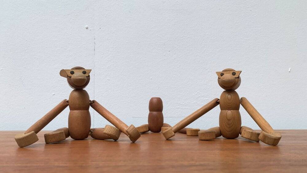 Danish mid-century wooden monkeys, set of 3