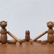 Singes en bois danois du milieu du siècle, lot de 3