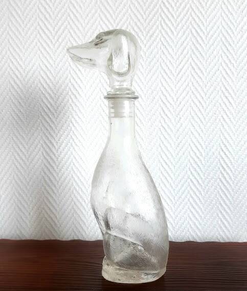 Dachshund dog carafe, Empoli glass, Italy 1960