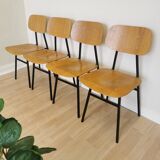 Set of 4 vintage school chairs / retro wooden dining chair with metal base / stol kamnik yugoslavia