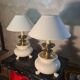 pair of table or bedside lamps in white ceramic with brass tripod 45x3