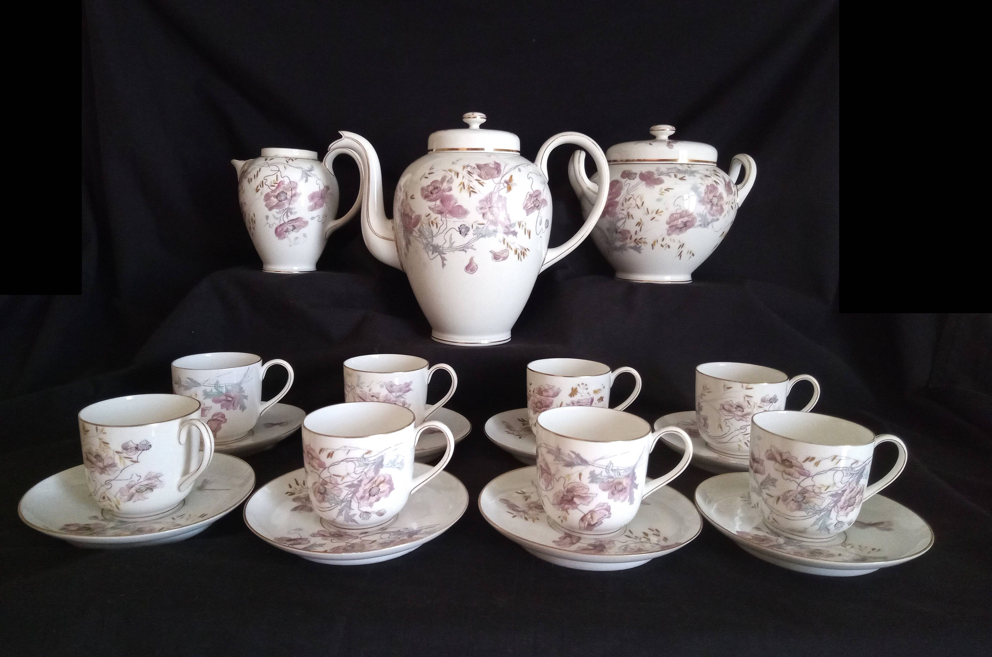Art Nouveau coffee service for 8 people in Paris porcelain
