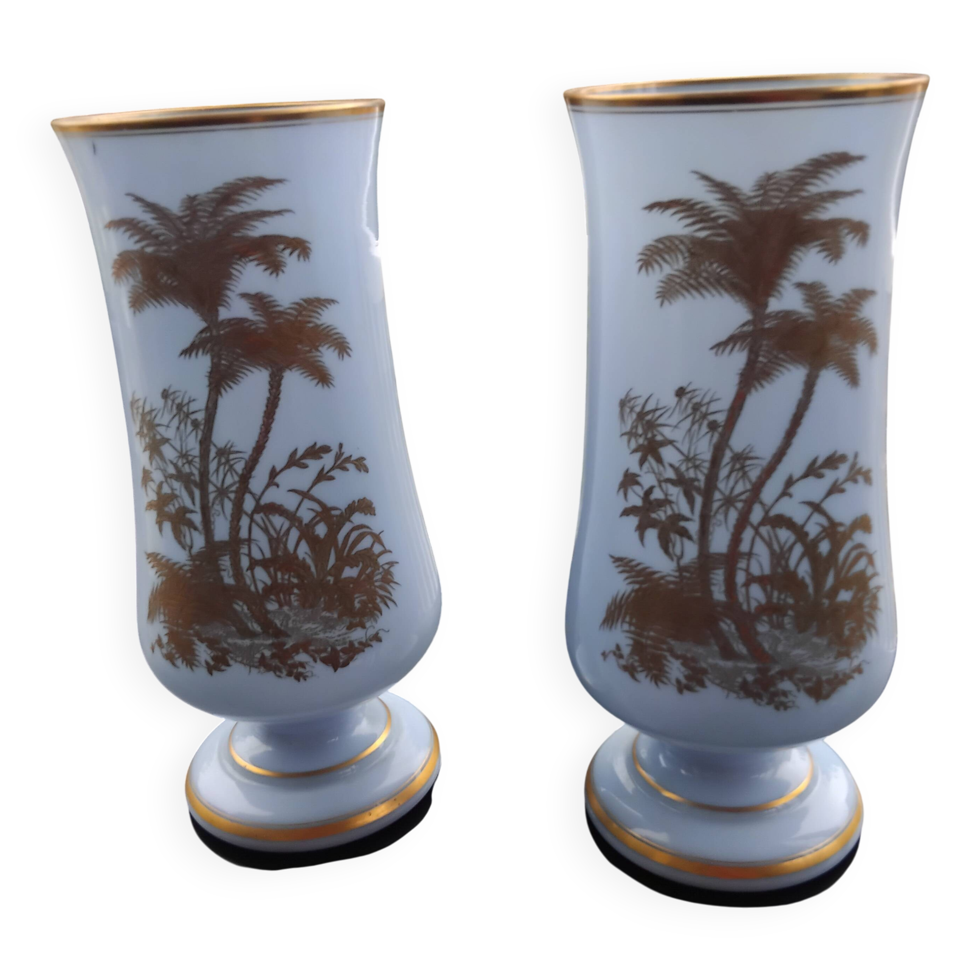 Pair of 19th century opaline crystal and gold vases