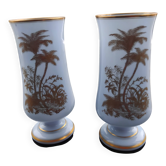 Pair of 19th century opaline crystal and gold vases