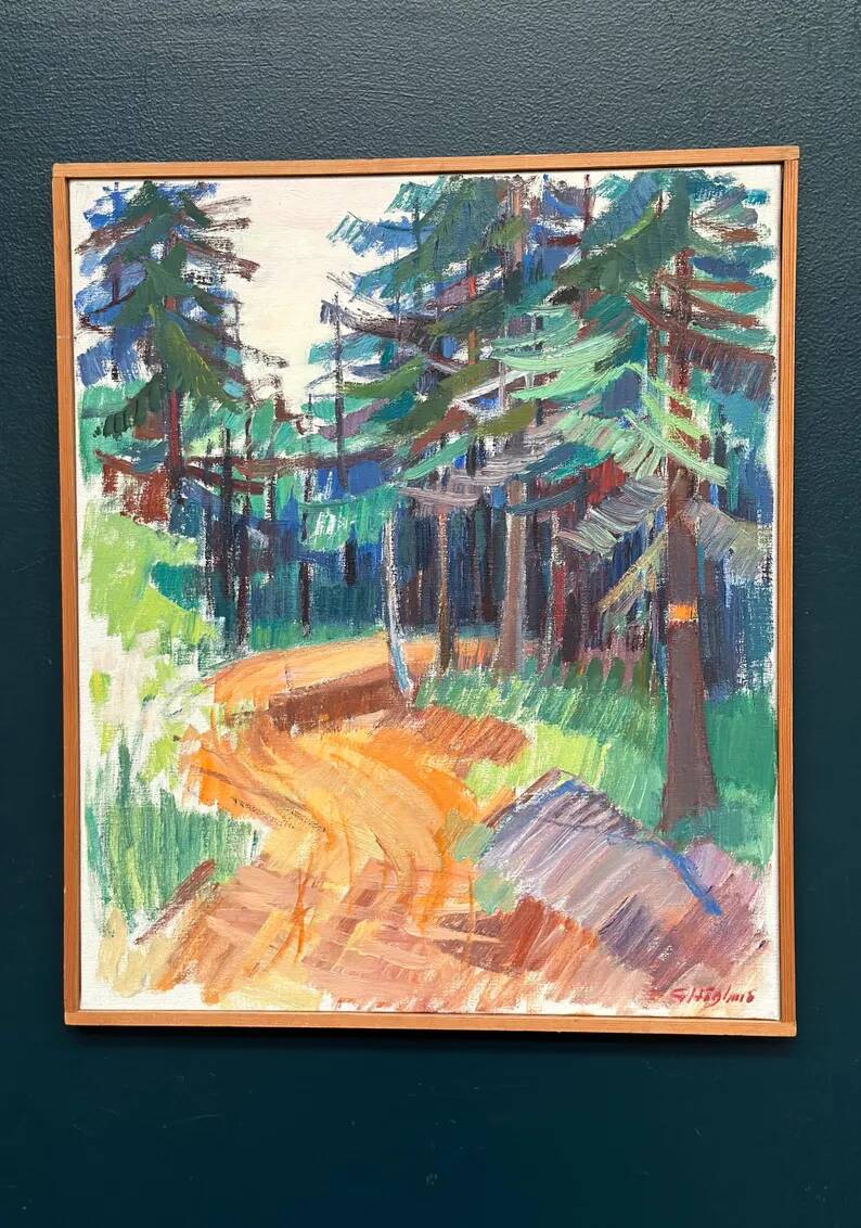 Swedish Oil on Canvas “Spår” by Gustaf Höglund, Vintage & Framed 57 × 49 cm