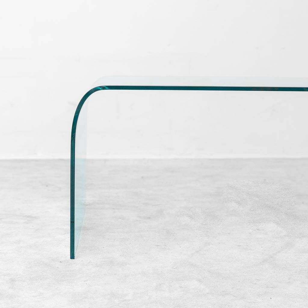 Vintage Fiam Italia coffee table in curved glass minimalist design 1970s