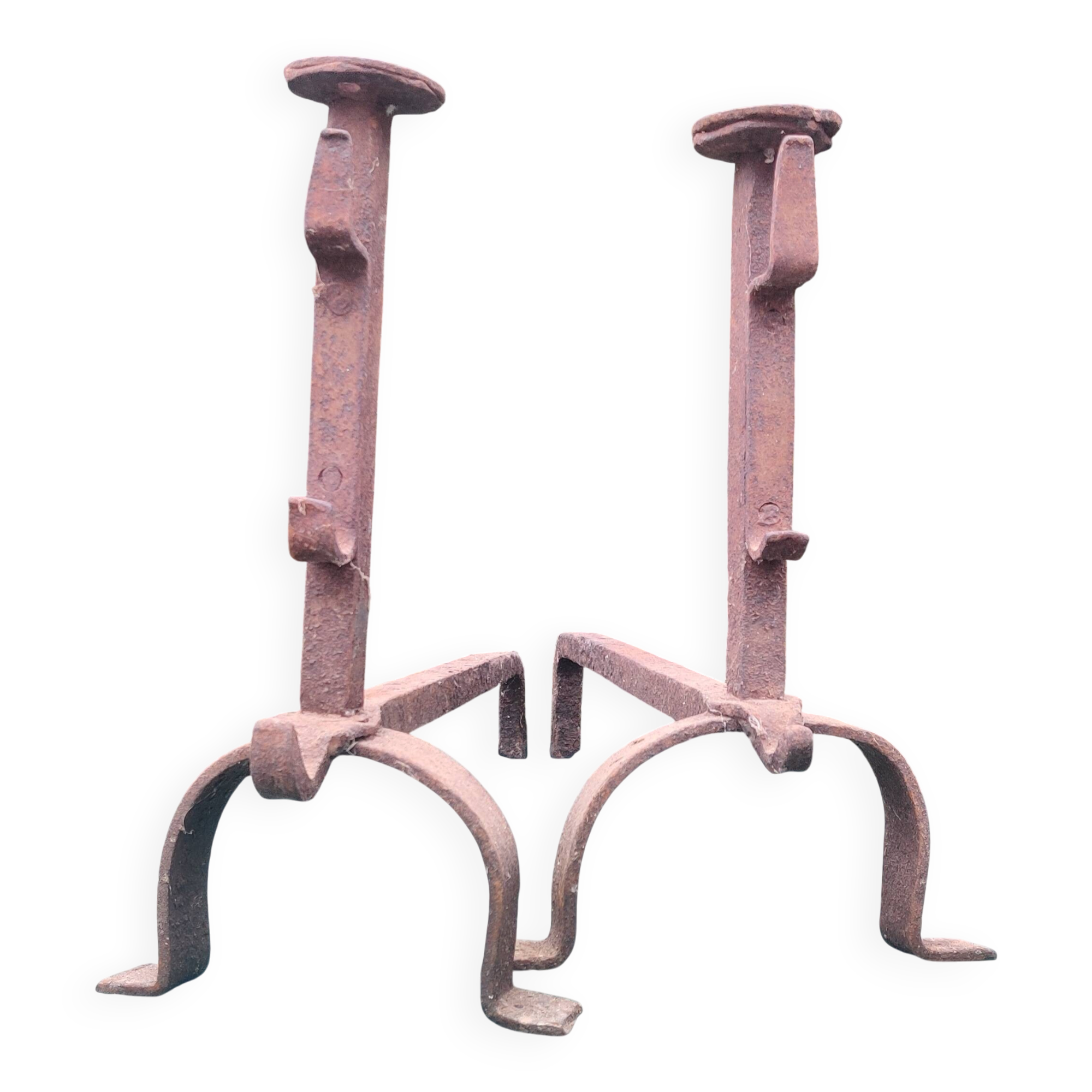 Pair of wrought iron fire dogs.